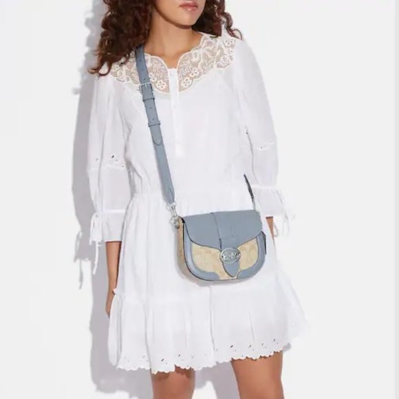 Coach Georgie Saddle Bag In Signature Canvas Light Khaki / Marble Blue - Picture 4 of 16